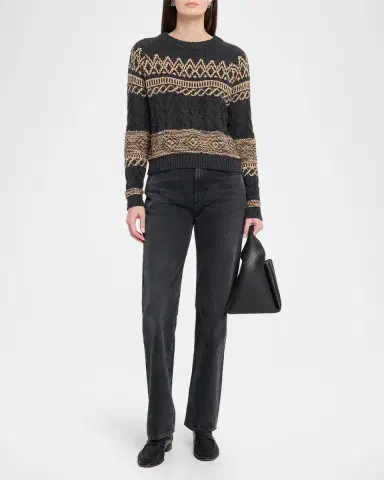 Autumn Cashmere Cable-Knit Fair Isle Cotton Sweater | Thumbnail 2