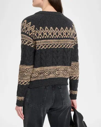 Autumn Cashmere Cable-Knit Fair Isle Cotton Sweater | Thumbnail 3