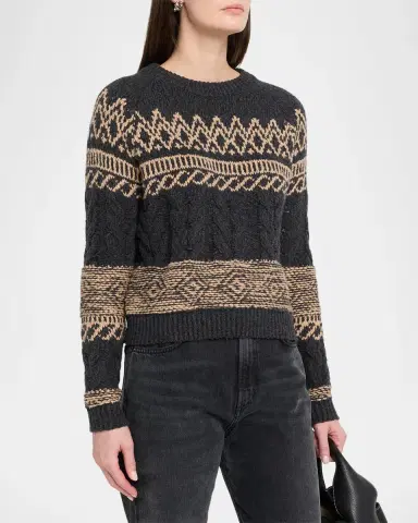 Autumn Cashmere Cable-Knit Fair Isle Cotton Sweater | Thumbnail 4