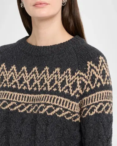 Autumn Cashmere Cable-Knit Fair Isle Cotton Sweater | Thumbnail 5