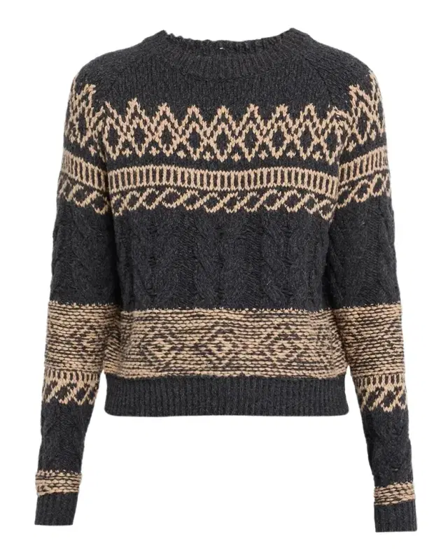 Autumn Cashmere Cable-Knit Fair Isle Cotton Sweater