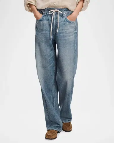 rag & bone rb Miramar Terry Drawstring Wide-Leg Jeans | Thumbnail 4