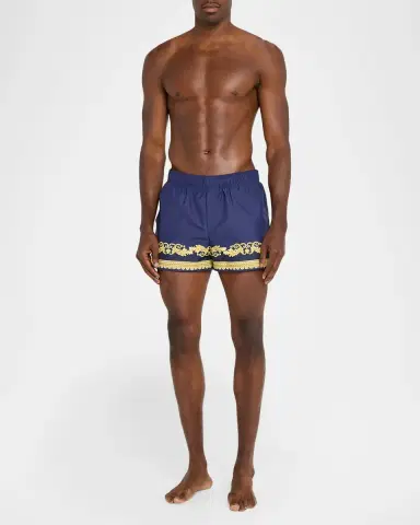 Versace Men's Baroque-Trim Swim Trunks | Thumbnail 2