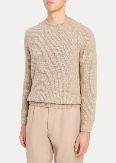 Cesare Attolini Men's Cashmere Rib-Knit Crewneck Sweater | Thumbnail 4
