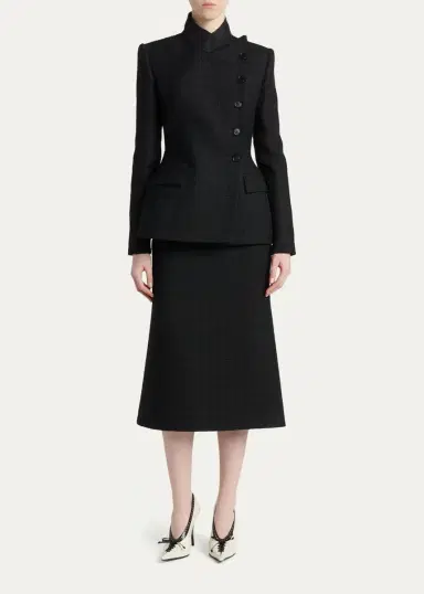 McQueen Sweetheart-Waist Lightweight Tweed Midi Skirt | Thumbnail 2 McQueen Sweetheart-Waist Lightweight Tweed Midi Skirt | Thumbnail 2