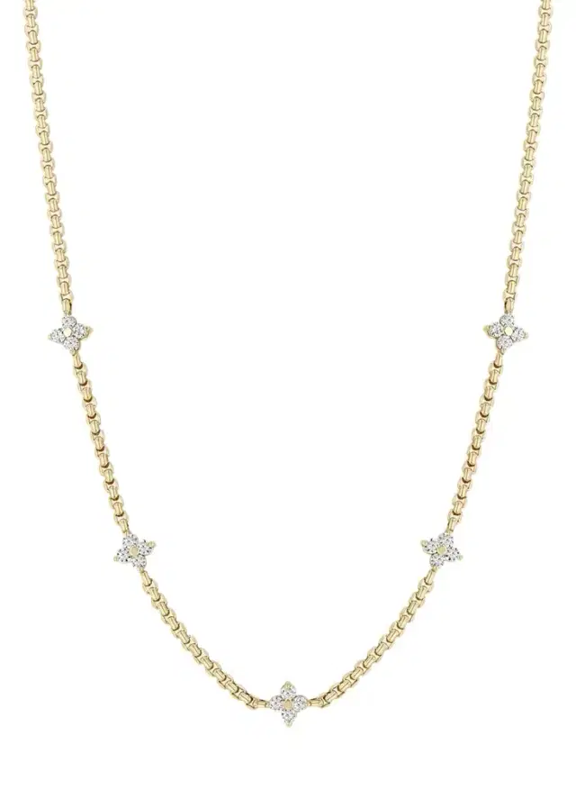 14K Diamond Quad 5 Station Necklace, 2mm 14K Diamond Quad 5 Station Necklace, 2mm