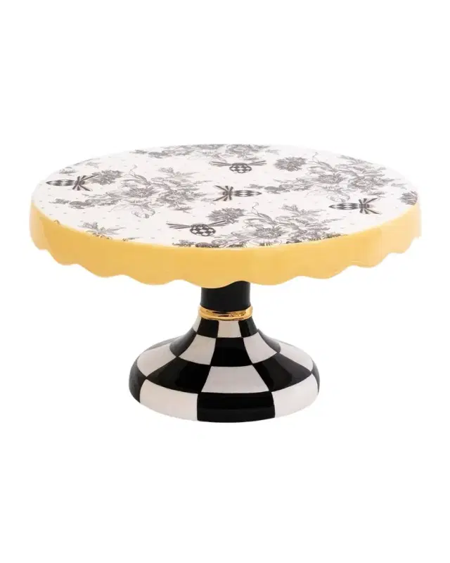 MacKenzie-Childs Bee Toile Ceramic Cake Stand