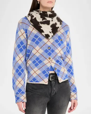 Guest In Residence Grizzly Cowhide Wild Rag Cashmere Scarf | Thumbnail 3