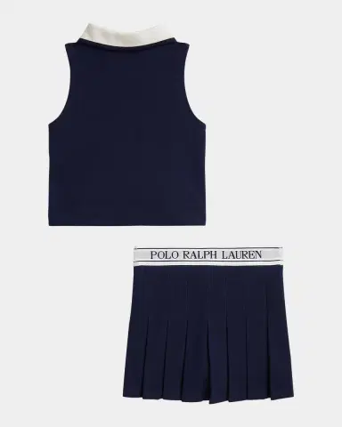 Ralph Lauren Girl's Stretch Mesh Knit Polo Shirt & Skort Set, Size 2-6X | Thumbnail 2