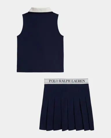 Ralph Lauren Girl's Stretch Mesh Knit Polo Shirt & Skort Set, Size S- | Thumbnail 2