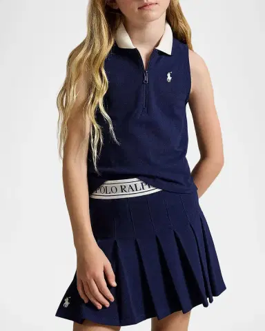 Ralph Lauren Girl's Stretch Mesh Knit Polo Shirt & Skort Set, Size S- | Thumbnail 4