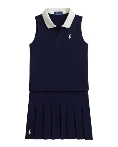 Ralph Lauren Girl's Stretch Mesh Knit Polo Shirt & Skort Set, Size S- | Thumbnail 1