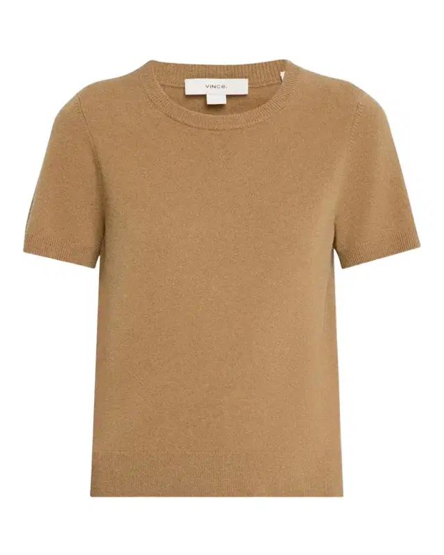 Vince Cashmere-Blend Short-Sleeve Crewneck Sweater