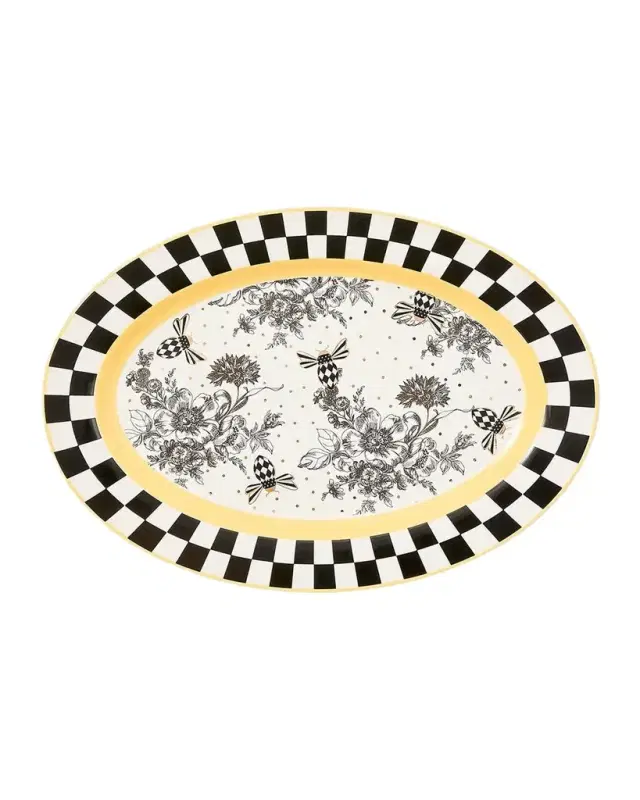 MacKenzie-Childs Bee Toile Ceramic Oval Plate