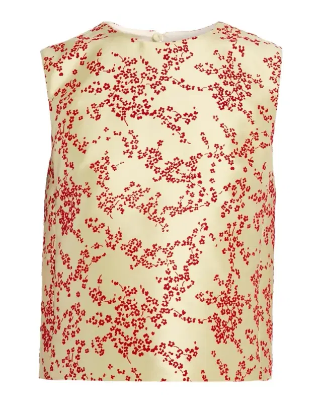 Alberta Ferretti Floral-Print Mikado Silk Sleeveless Top