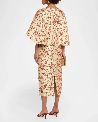 Alberta Ferretti Floral Mikado Silk Capelet Midi Dress | Thumbnail 3