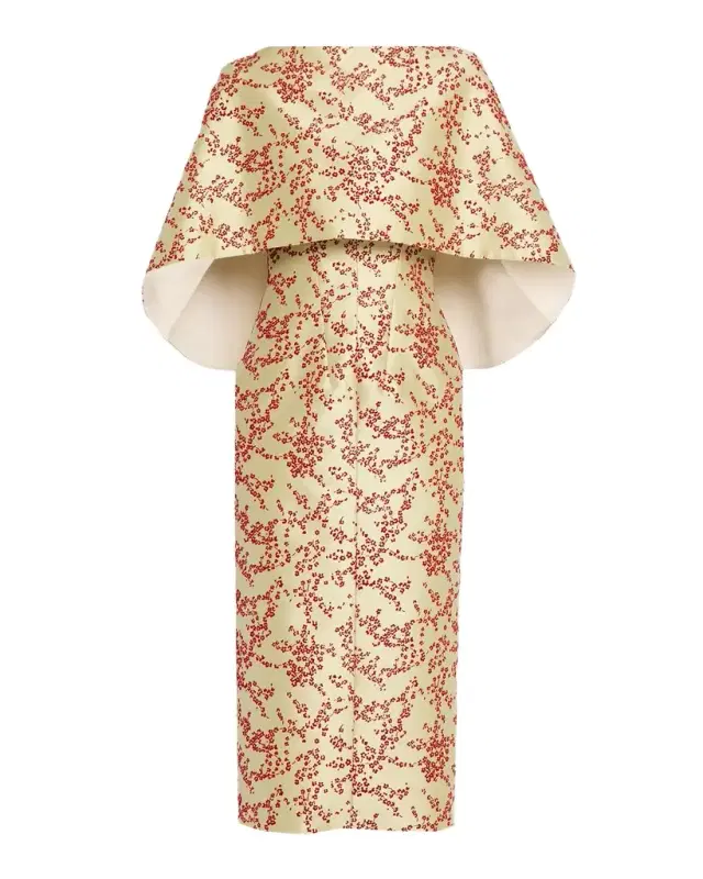 Alberta Ferretti Floral Mikado Silk Capelet Midi Dress