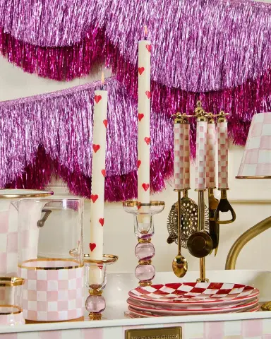 MacKenzie-Childs Rosy Check Glass Candleholder | Thumbnail 3