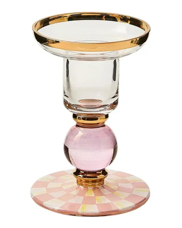 MacKenzie-Childs Rosy Check Glass Candleholder