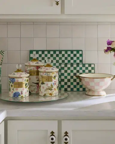 MacKenzie-Childs Rosy Check Glass Rotating Serving Tray | Thumbnail 2