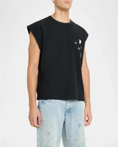 PURPLE Men's Textured Jersey Sleeveless T-Shirt | Thumbnail 4