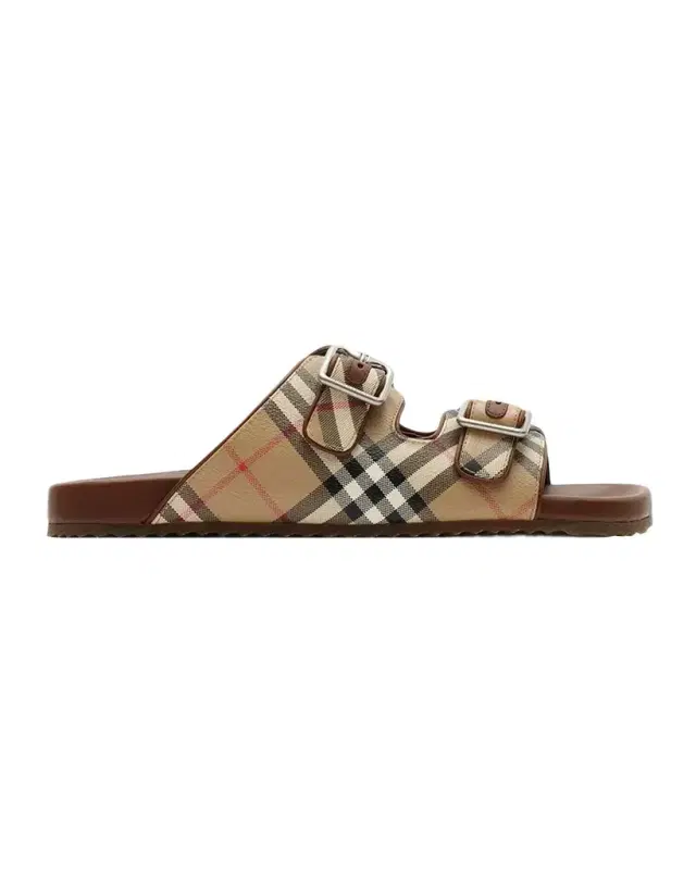Burberry Men's Urchin Check and Leather B-Buckle Sandals