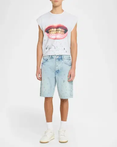 PURPLE Men's Textured Jersey Graphic Sleeveless T-Shirt | Thumbnail 2