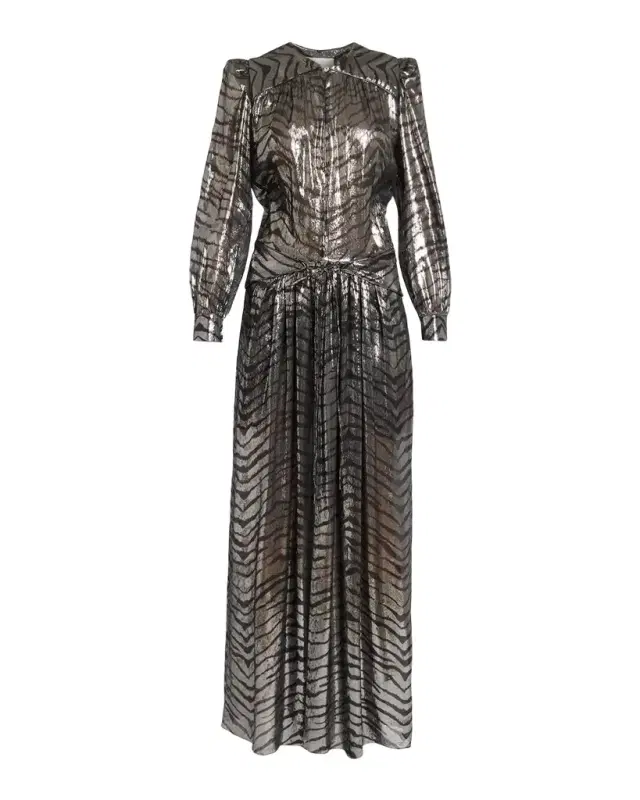 Isabel Marant Felby Metallic Tiger-Print Long-Sleeve Maxi Dress
