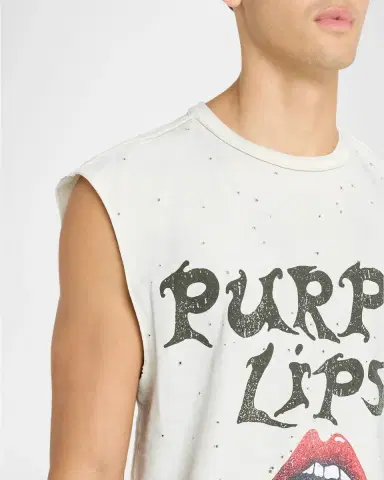PURPLE Men's Textured Jersey Lips Graphic Sleeveless T-Shirt | Thumbnail 5