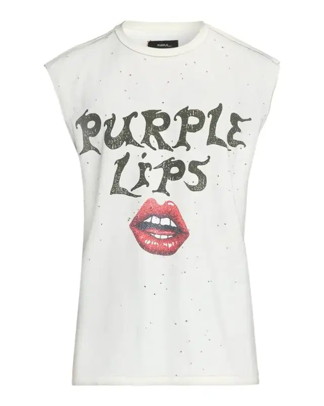 PURPLE Men's Textured Jersey Lips Graphic Sleeveless T-Shirt