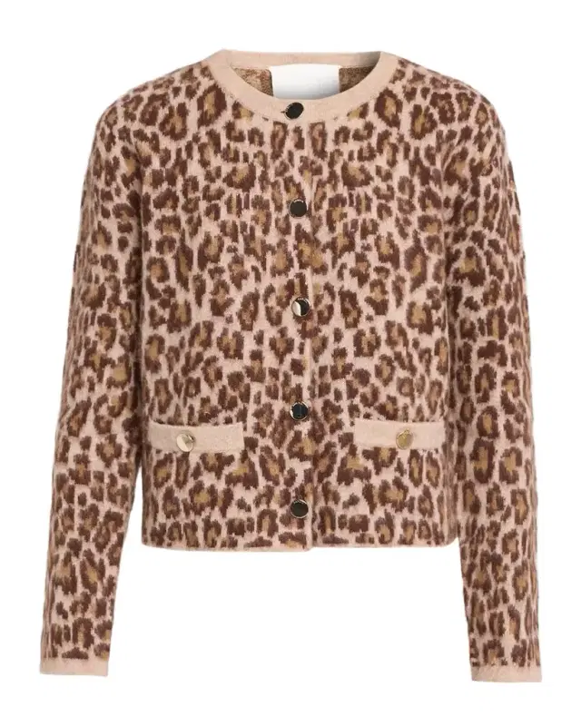 Sablyn Char Leopard Shrunken Cashmere Cardigan