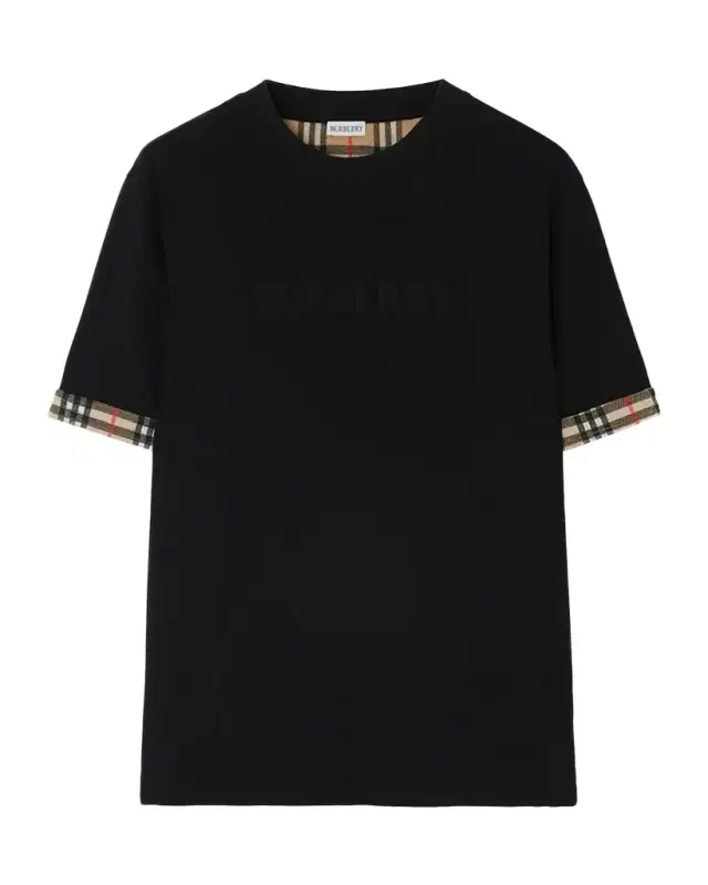 Burberry Ryan Check-Cuff Cotton Crewneck T-Shirt