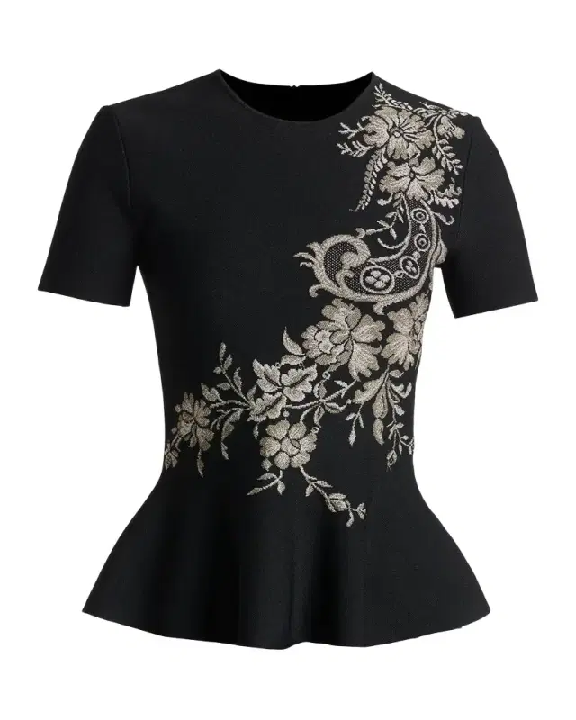 McQueen Asymmetric Jacquard Peplum Top