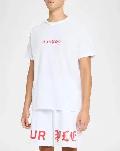 PURPLE Men's Textured Jersey Dual-Font Logo T-Shirt | Thumbnail 4 PURPLE Men's Textured Jersey Dual-Font Logo T-Shirt | Thumbnail 4
