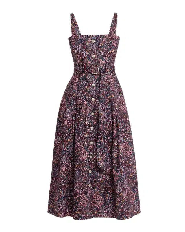 Cinq à Sept Branwen Belted Paisley Denim Midi Dress