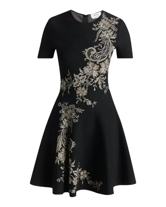 McQueen Volume Asymmetric Jacquard Mini Dress
