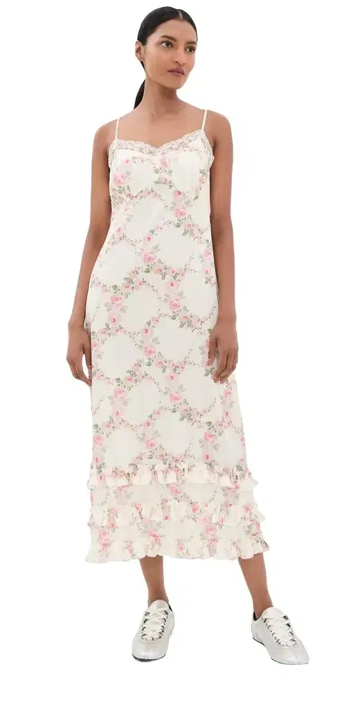 Simone Rocha Ruffle Frill Hem Slip Dress Cream