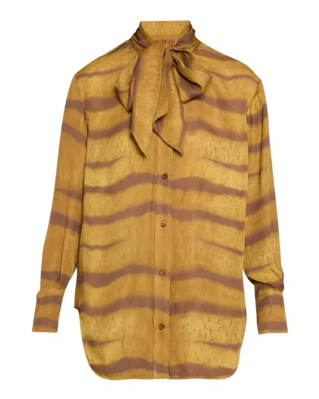 Frame The Silk Oversized Tie-Neck Shirt