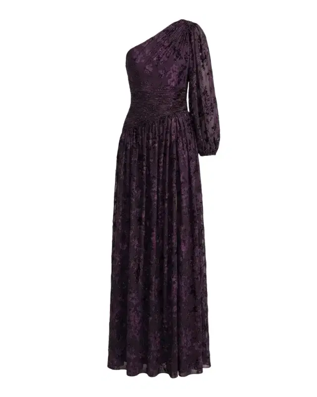 Mac Duggal One-Shoulder Burnout Velvet Gown