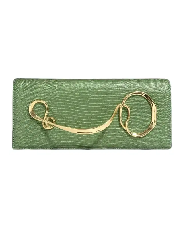 ALEXIS BITTAR Twisted Metal Lizard-Embossed Clutch Bag