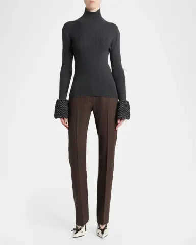 Alexander McQueen Wool Rib-Knit Scalloped-Cuff Top | Thumbnail 2