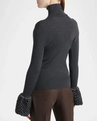 Alexander McQueen Wool Rib-Knit Scalloped-Cuff Top | Thumbnail 3