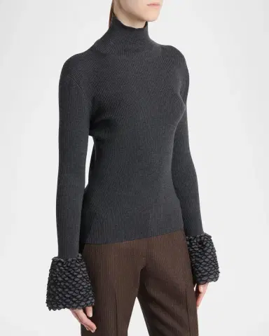 Alexander McQueen Wool Rib-Knit Scalloped-Cuff Top | Thumbnail 4
