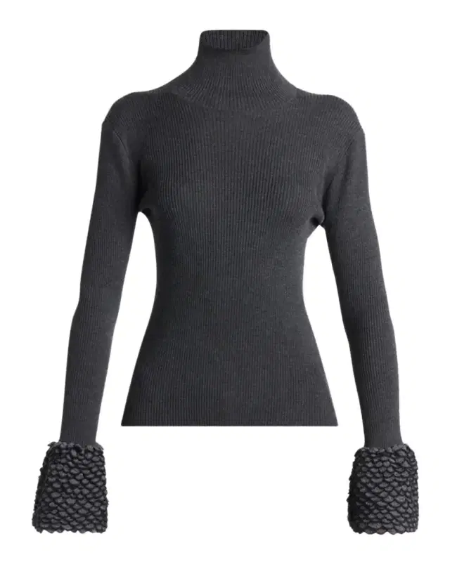 McQueen Wool Rib-Knit Scalloped-Cuff Top
