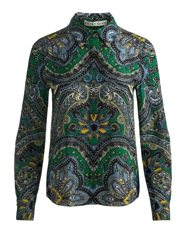 Alice + Olivia Willa Paisley Silk Placket Top