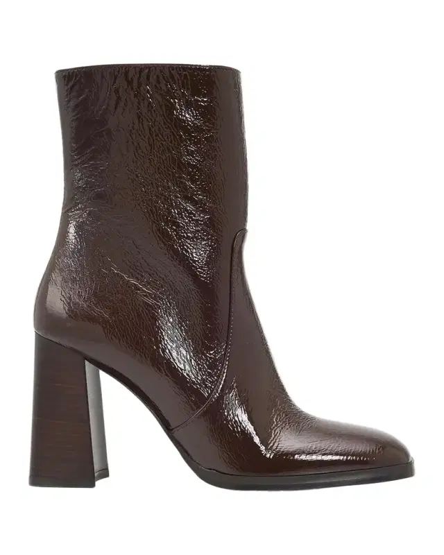 Stuart Weitzman 95mm Vera Crinkled Patent Leather Ankle Booties