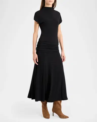 Santorelli Ruched Mock-Neck Midi Dress | Thumbnail 2