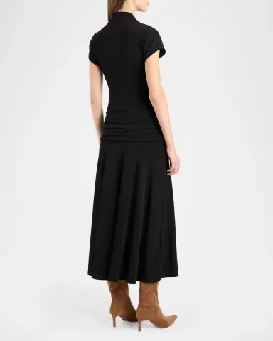Santorelli Ruched Mock-Neck Midi Dress | Thumbnail 3