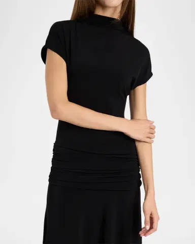 Santorelli Ruched Mock-Neck Midi Dress | Thumbnail 4