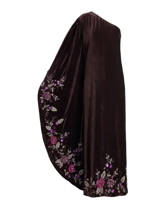 Mac Duggal One-Shoulder Sequin Floral Velvet Gown